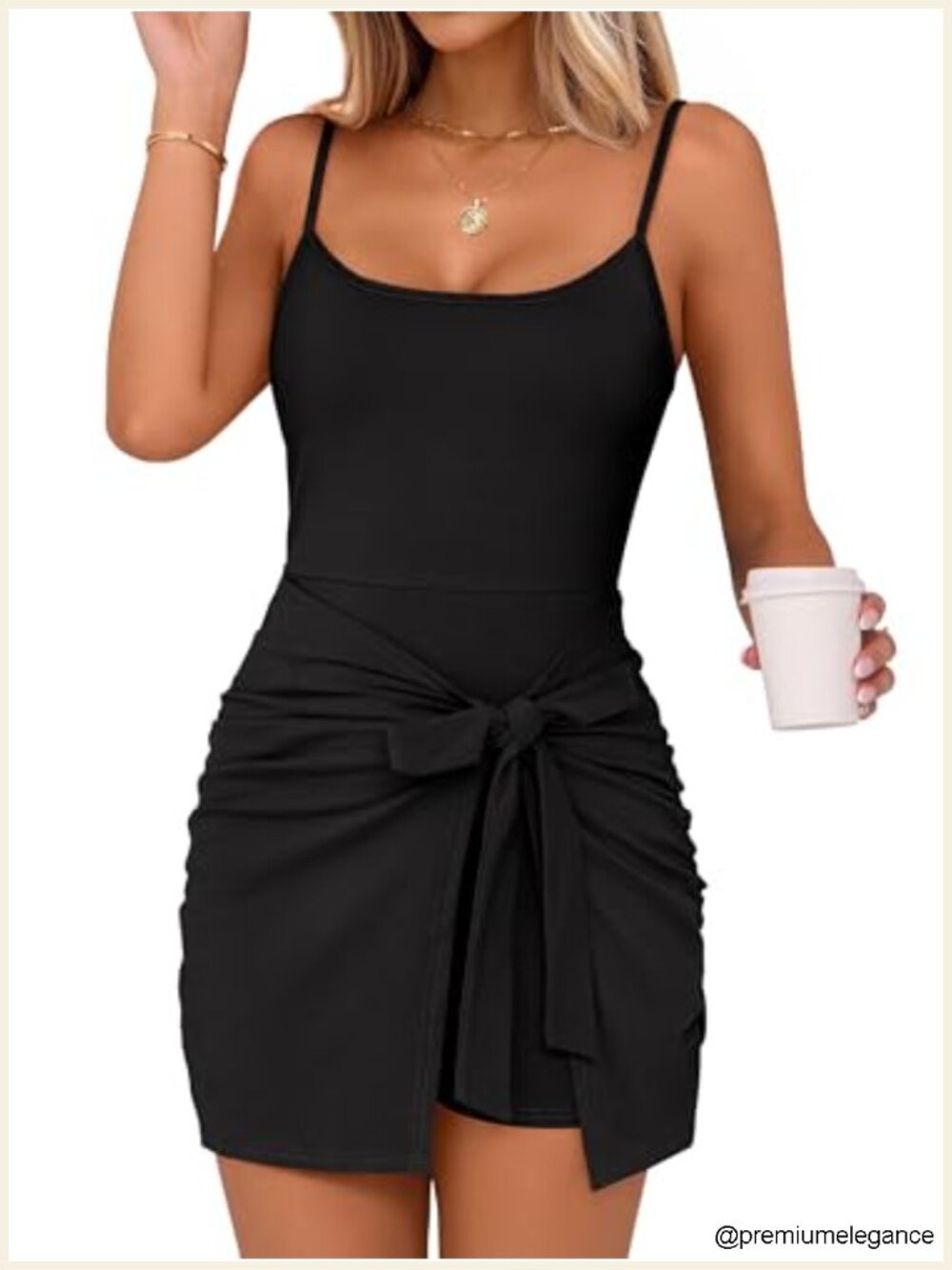 Caracilia Women's Summer Mini Dress with Spaghetti Straps and Built-in Shorts